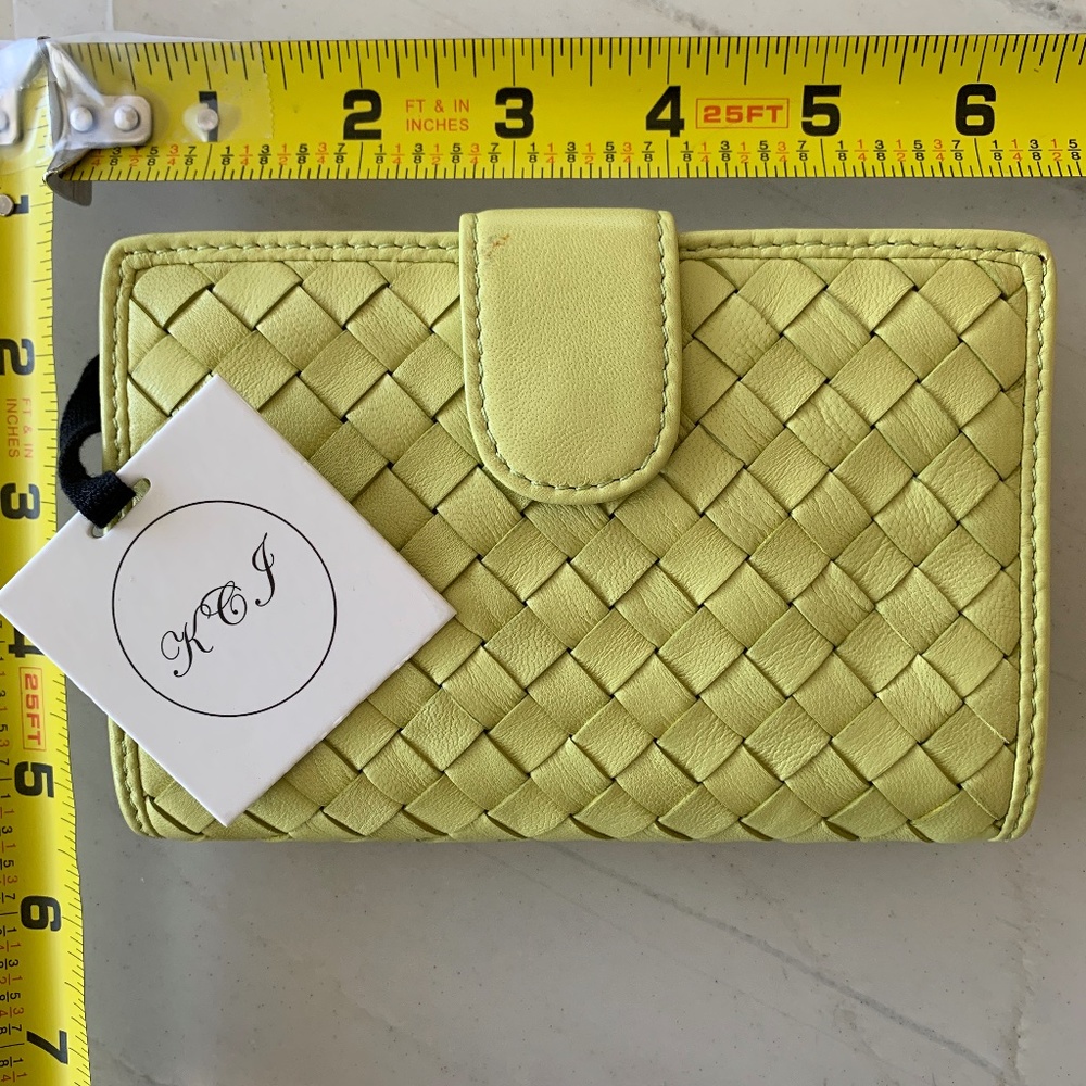 K C Jager Women Woven Leather Bifold Wallet Green
